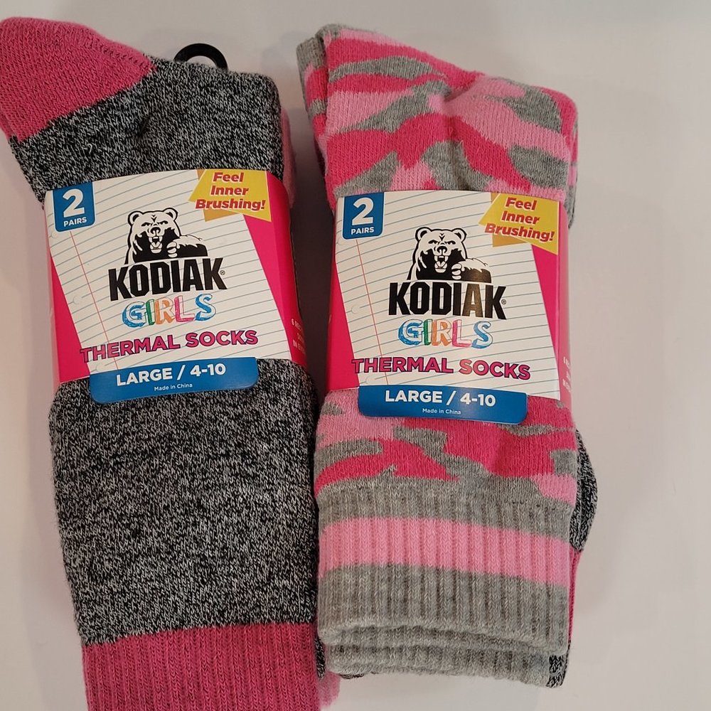 4x Kodiak Girls Thermal Socks size 4-10 pink camo